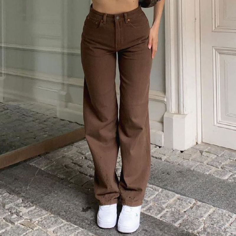 Vintage Style '90s High Waist Straight Leg Jeans - Chocolate