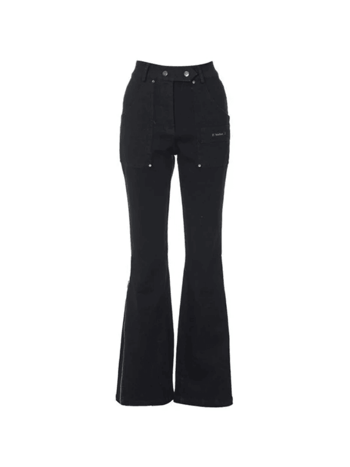 Zip Fly Black Flare Leg Pants